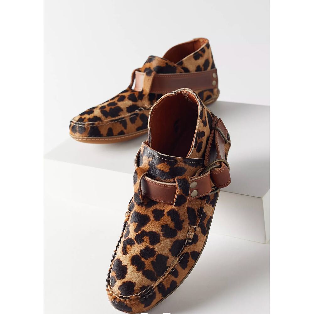 Quoddy Leopard Calf Hair Leather Camp Moc Shoes Brazil Women's 8B Handmade